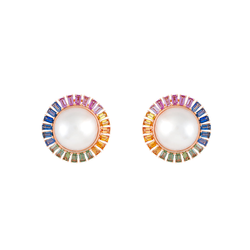 Rainbow sapphires & Pearls earrings