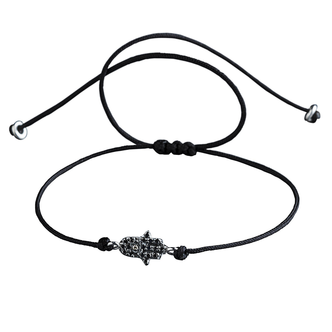 Mini hamsa Black bracelet - Silver