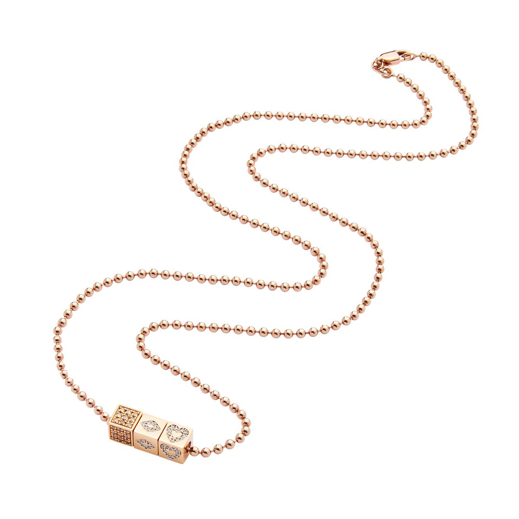3 Rose Gold dices - beads necklace