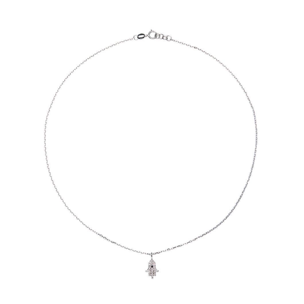 Mini Hamsa Necklace - White Gold