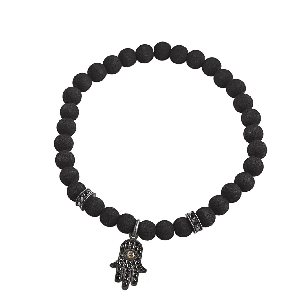 Hamsa  lava bracelet - silver & black