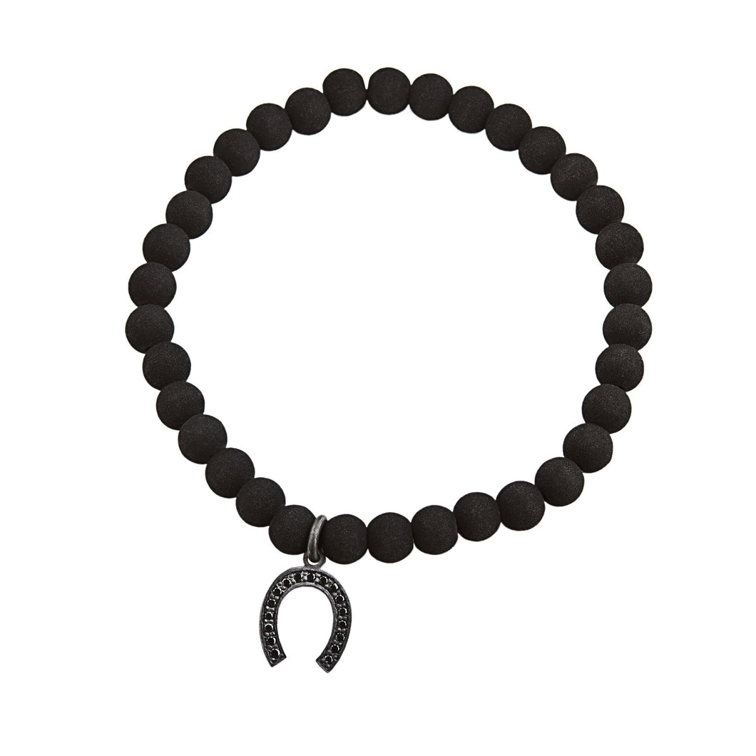 Horseshoe lava bracelet - silver & black