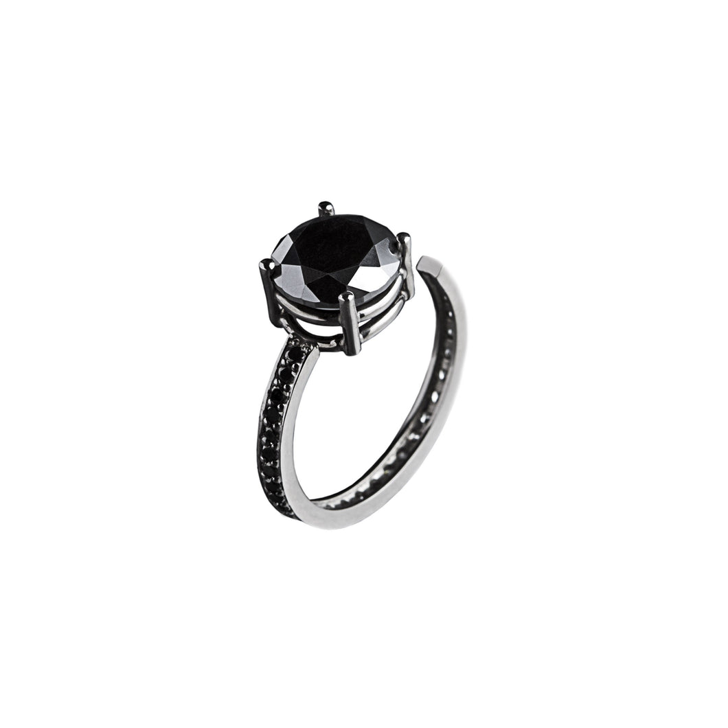 Black Gold Open Ring - Black Diamonds