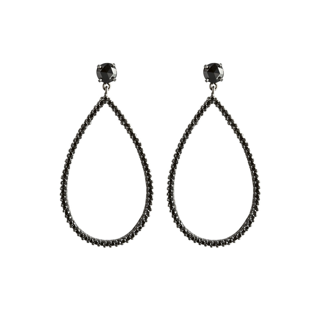 Tear Drop Earrings - Silver & Black