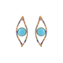 Load image into Gallery viewer, Turquoise- Rainbow Evil eye earrings
