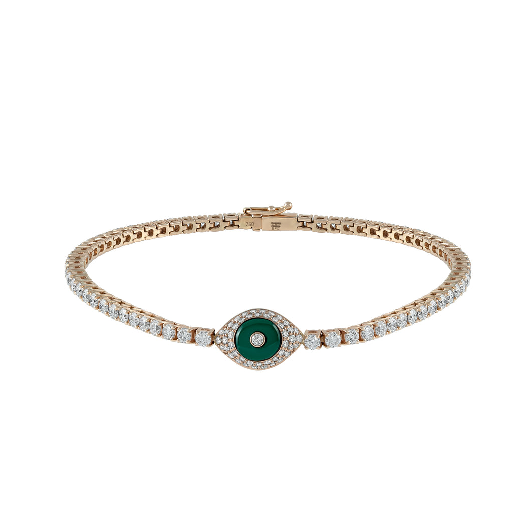 Malachite Pumped eye- White diamonds&Gold Tennis bracelet