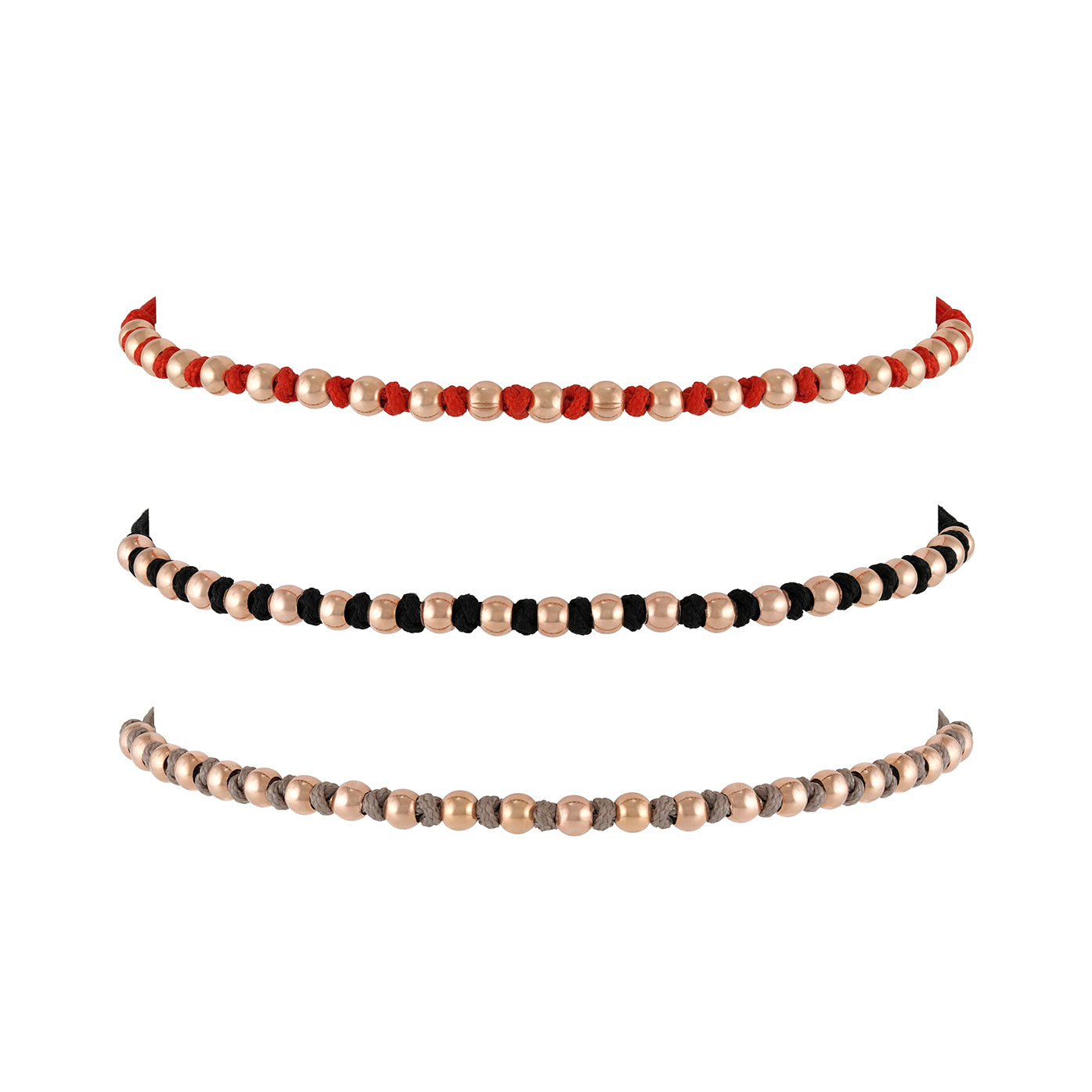 21 rose gold beads- red macrame – Anil Arjandas