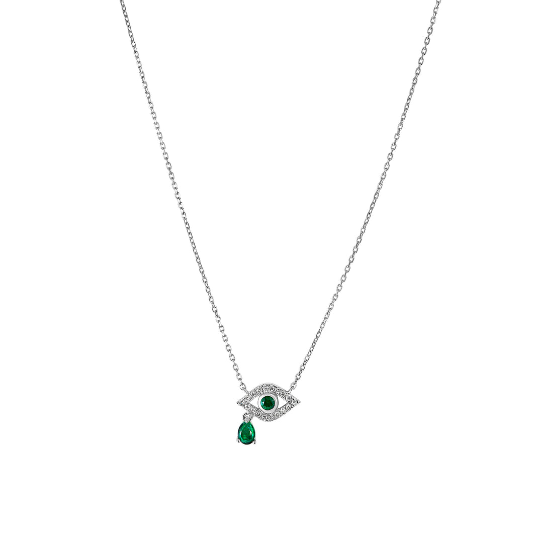 Evil eye- emeralds and white diamonds necklace