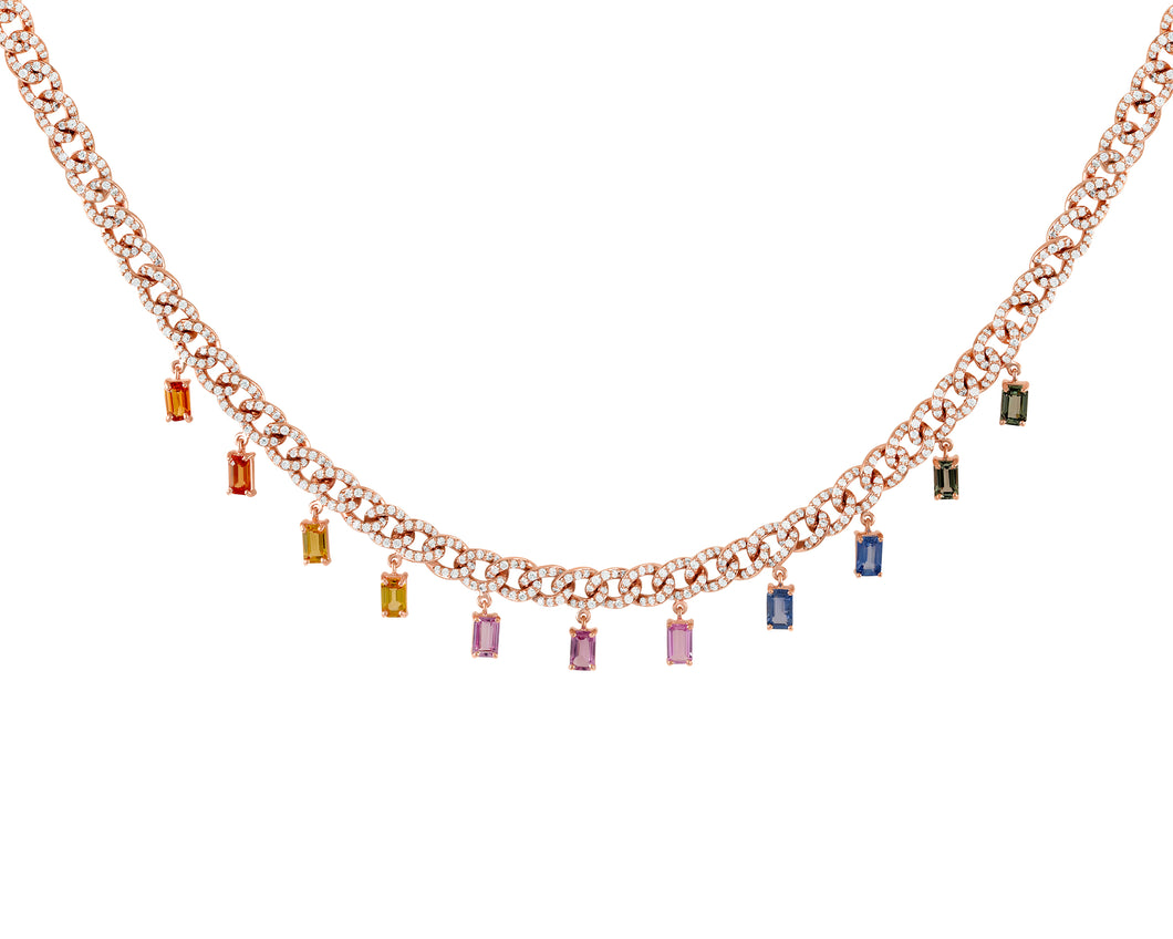 White Diamonds Pave reversible necklace- Rainbow Sapphires