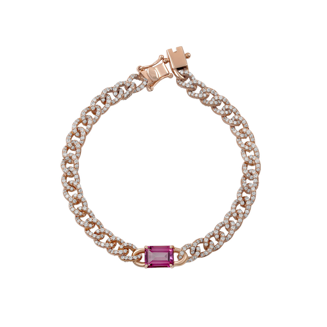 Pink Topaz& Diamonds- Reversible chain bracelet