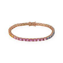 Load image into Gallery viewer, EMERALD CUT HORIZONTAL RAINBOW RIVIERE BRACELET
