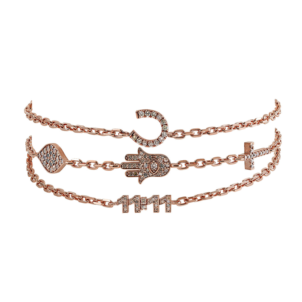 3 Tours Rose Gold  5 charms Chain Bracelet