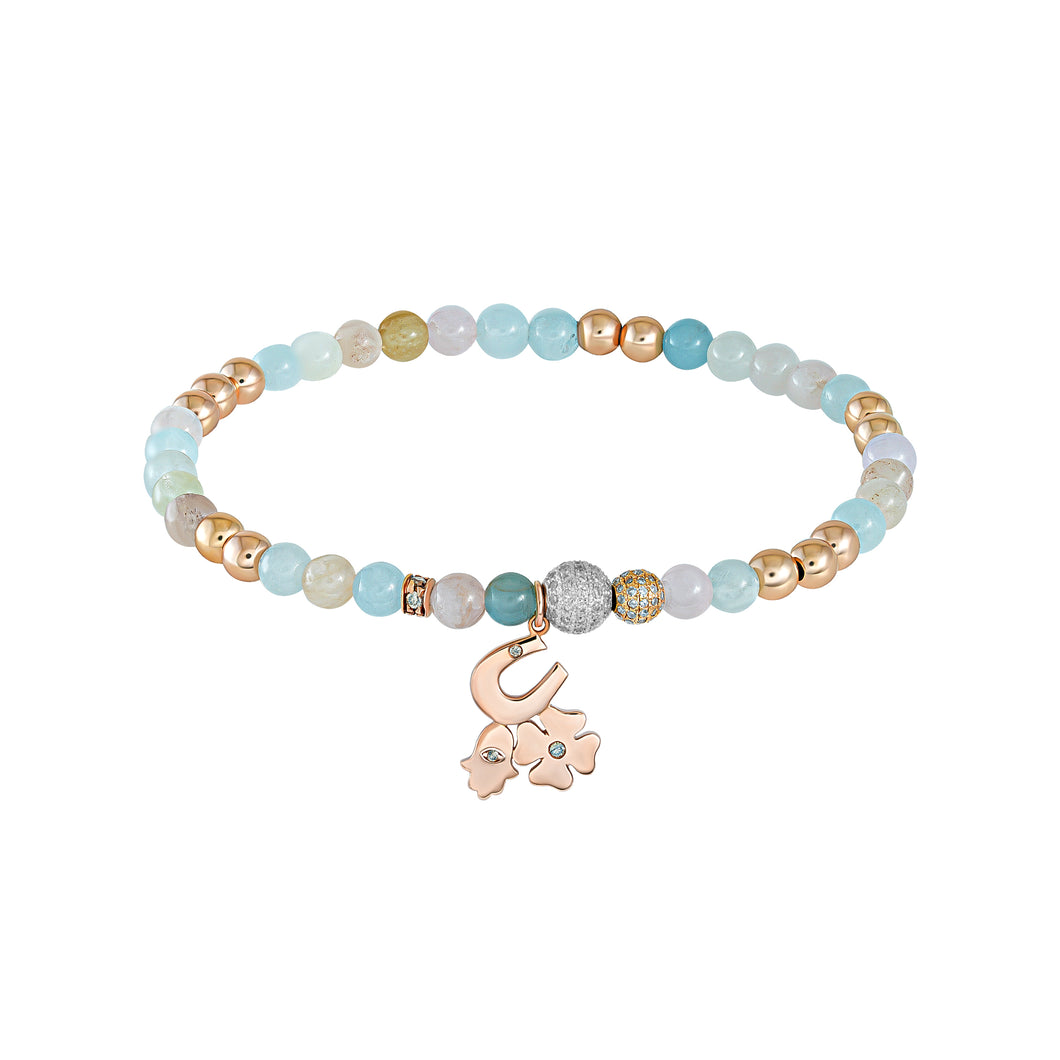 Trio Charm bracelet- Flower-Hamsa-Horse shoe