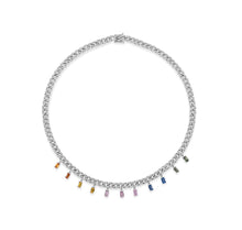 Load image into Gallery viewer, White Diamonds Pave reversible necklace- Rainbow Sapphires
