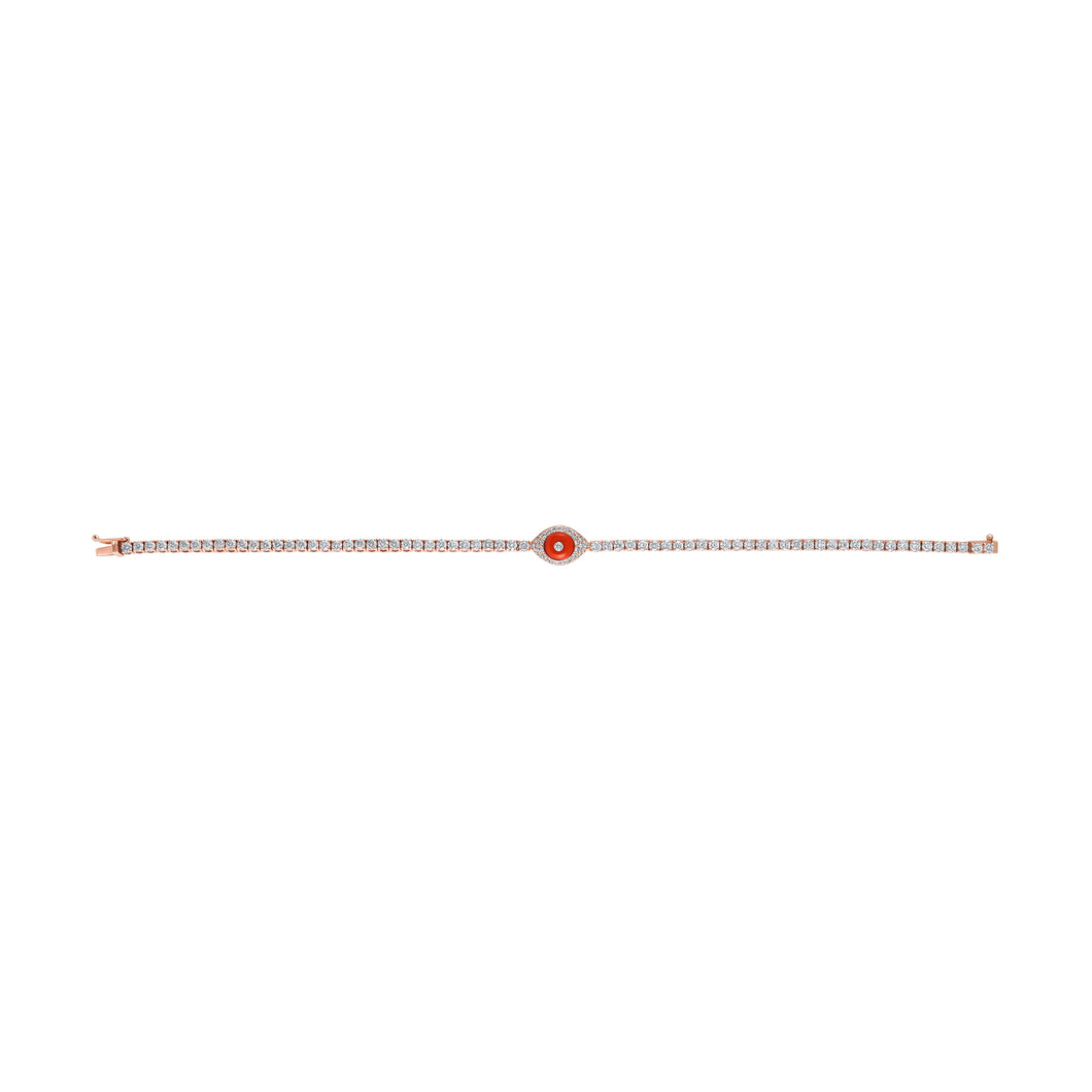Coral Pumped eye- White diamonds&Gold Tennis bracelet