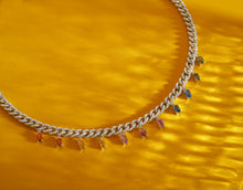 Load image into Gallery viewer, White Diamonds Pave reversible necklace- Rainbow Sapphires
