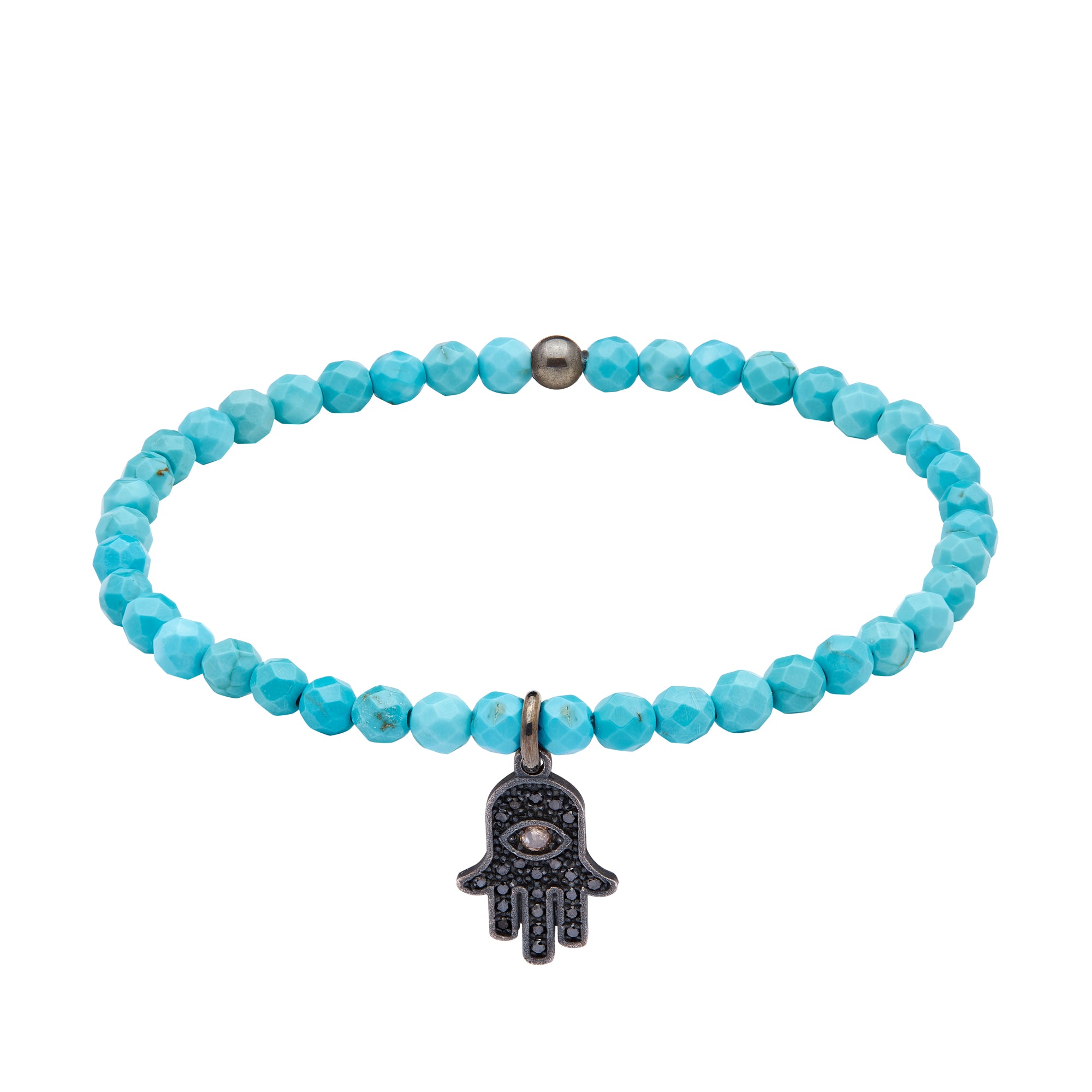 Hamsa Charm Bracelet Wrap Turquoise Silver Tone Hand of  Turquoise bead and Hamsa hand bracelet display picture 1