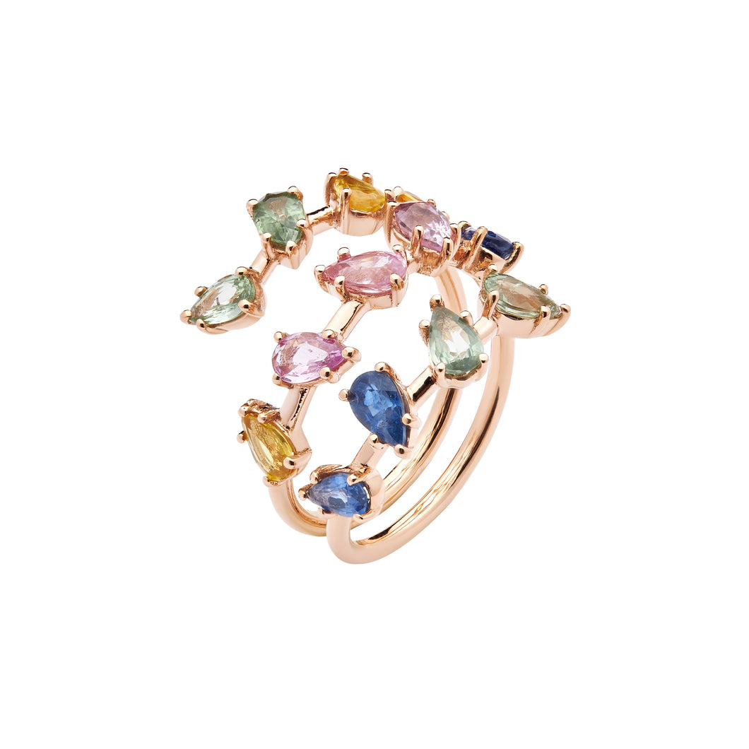 Pear Cut Rainbow Sapphire Ring