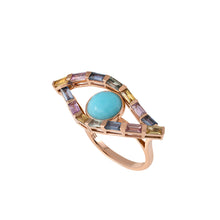 Load image into Gallery viewer, Turquoise- Rainbow evil eye ring
