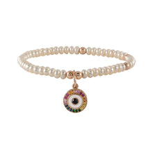 Load image into Gallery viewer, Evil eye- rainbow&amp;pearls bracelet
