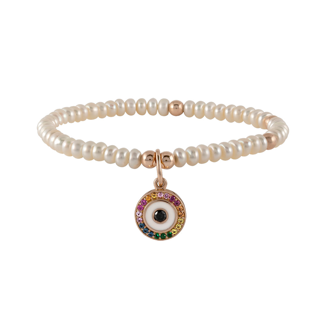 Evil eye- rainbow&pearls bracelet