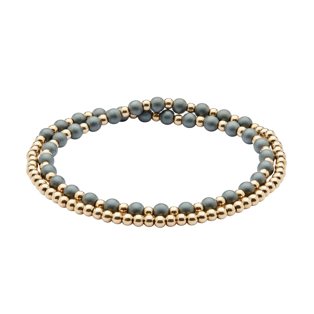 Double Tour Beads Bracelet - Rose Gold & Hematite