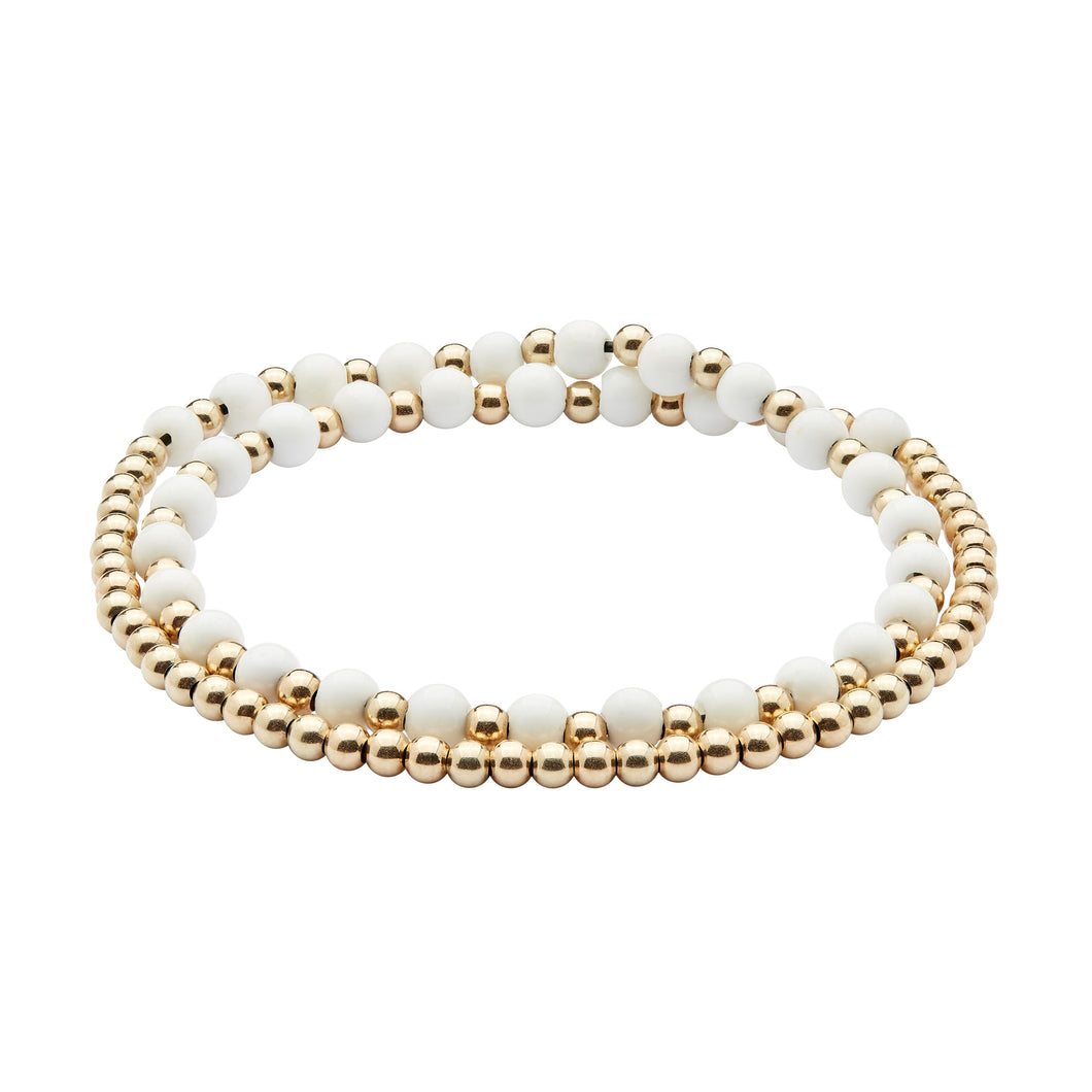 Double Tour Beads Bracelet - Rose Gold & White Agate