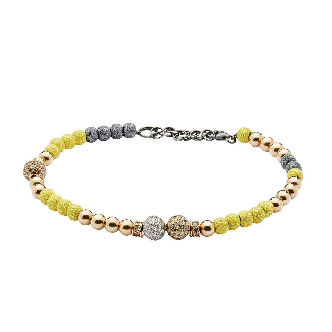 Single Tour Beads Bracelet - Yellow and Grey silver
