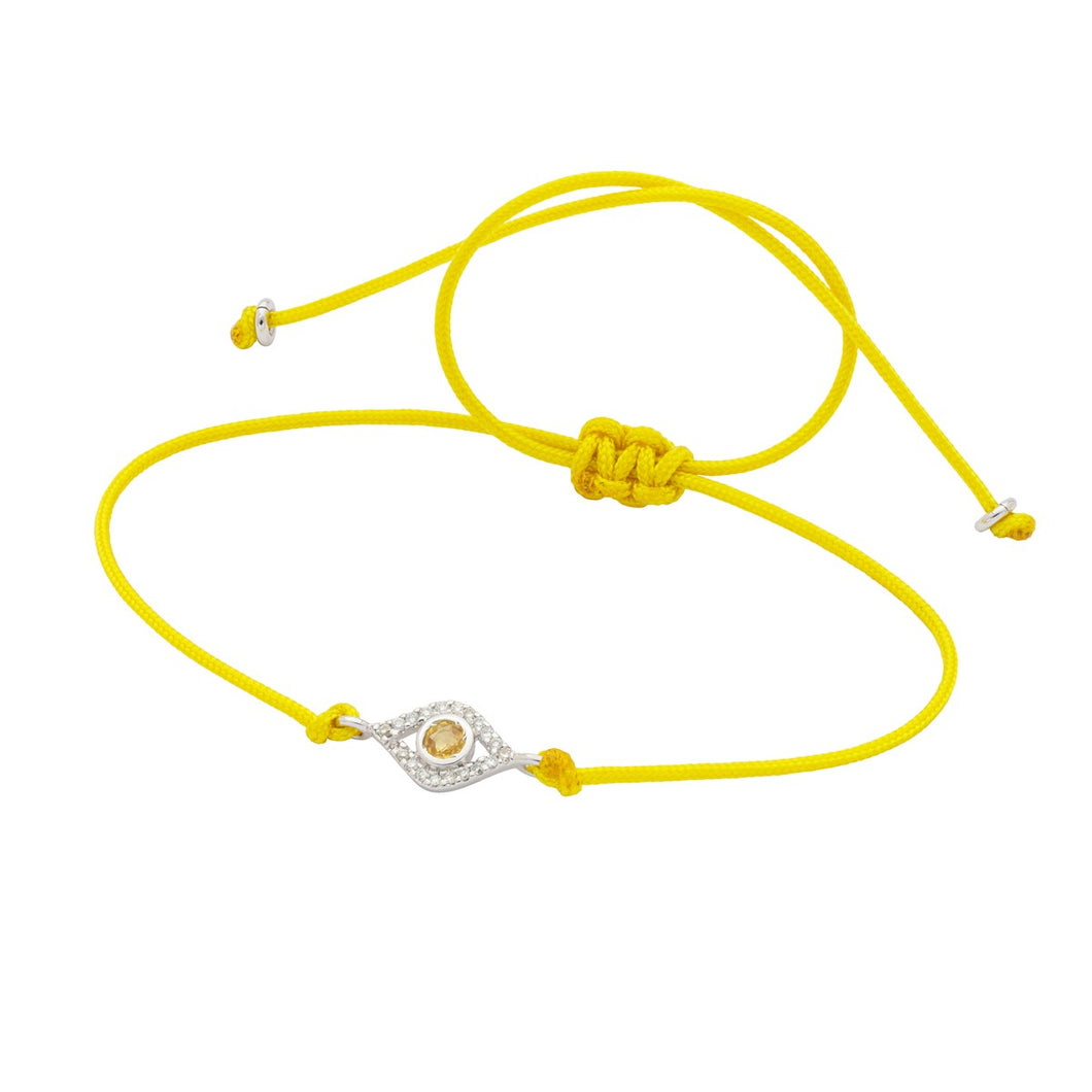 Mini Evil Eye Yellow Bracelet - White Gold