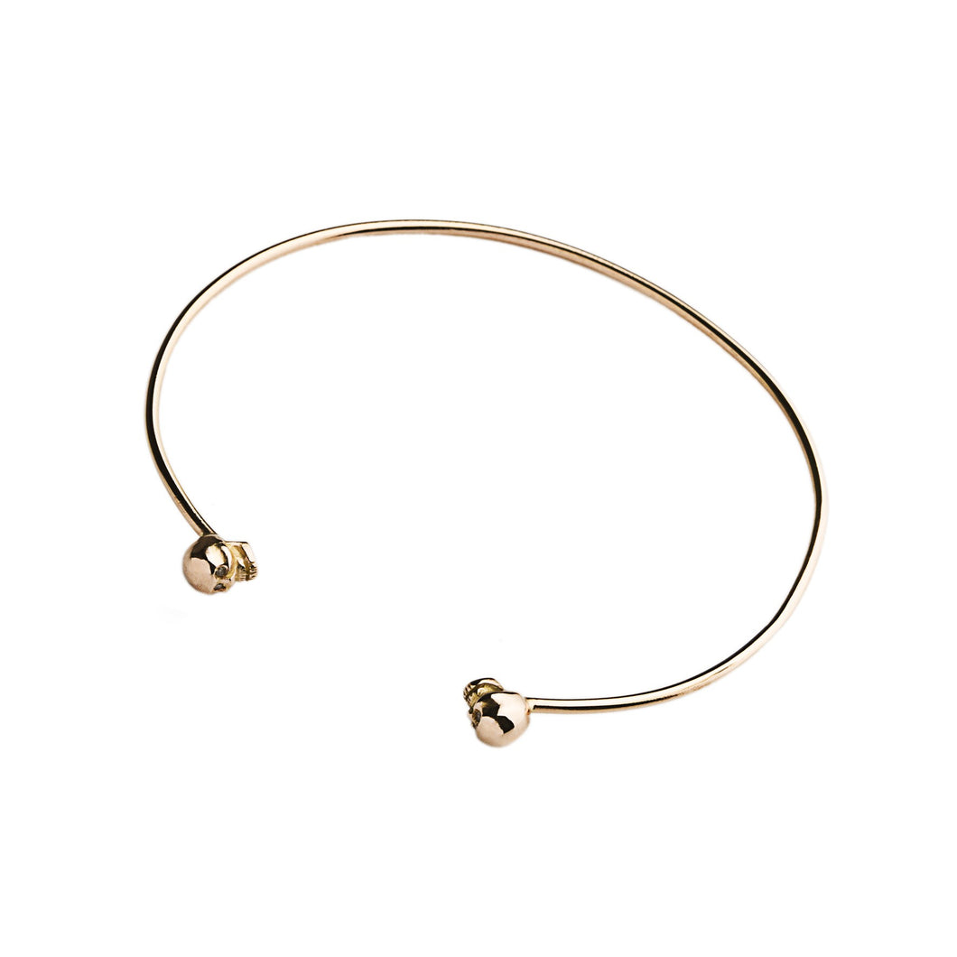 Double skull bracelet - rose gold & brown