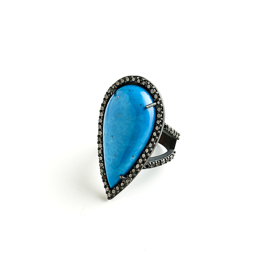 Turquoise tear drop ring
