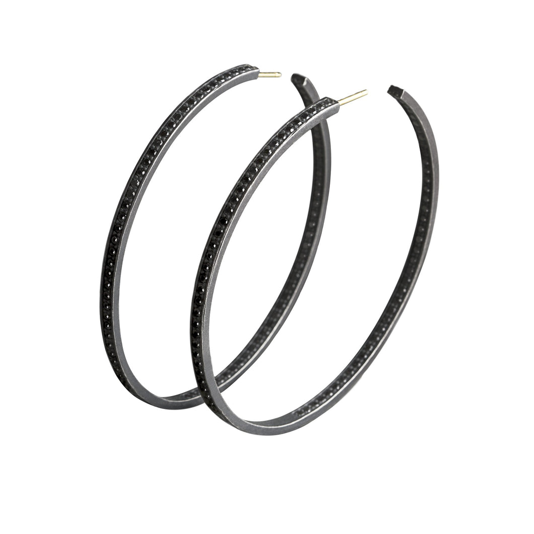 Medium hoop earrings - silver & black