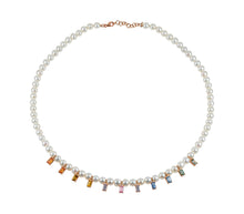 Load image into Gallery viewer, Baguette cut rainbow&amp; pearls necklace
