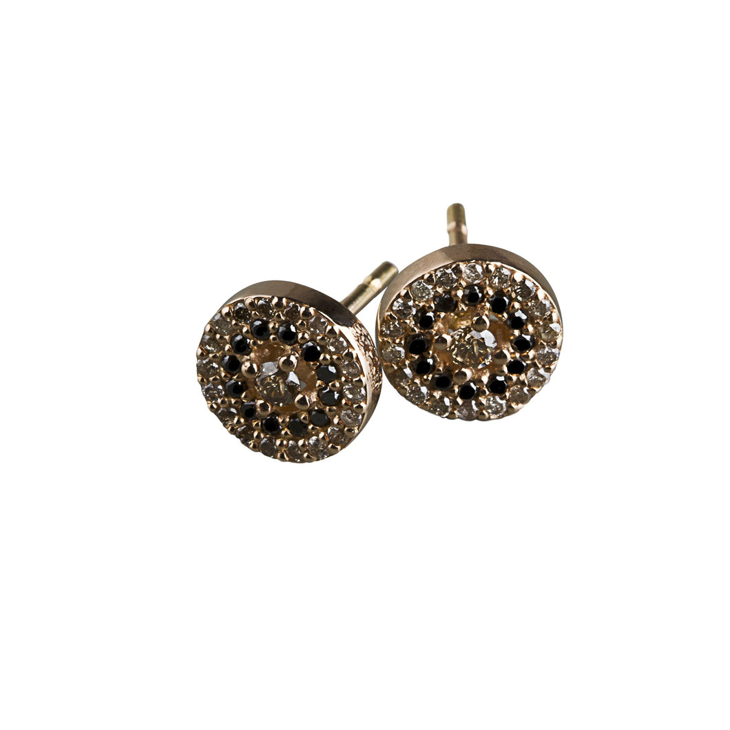 Mini round eye earrings rose gold - brown & black