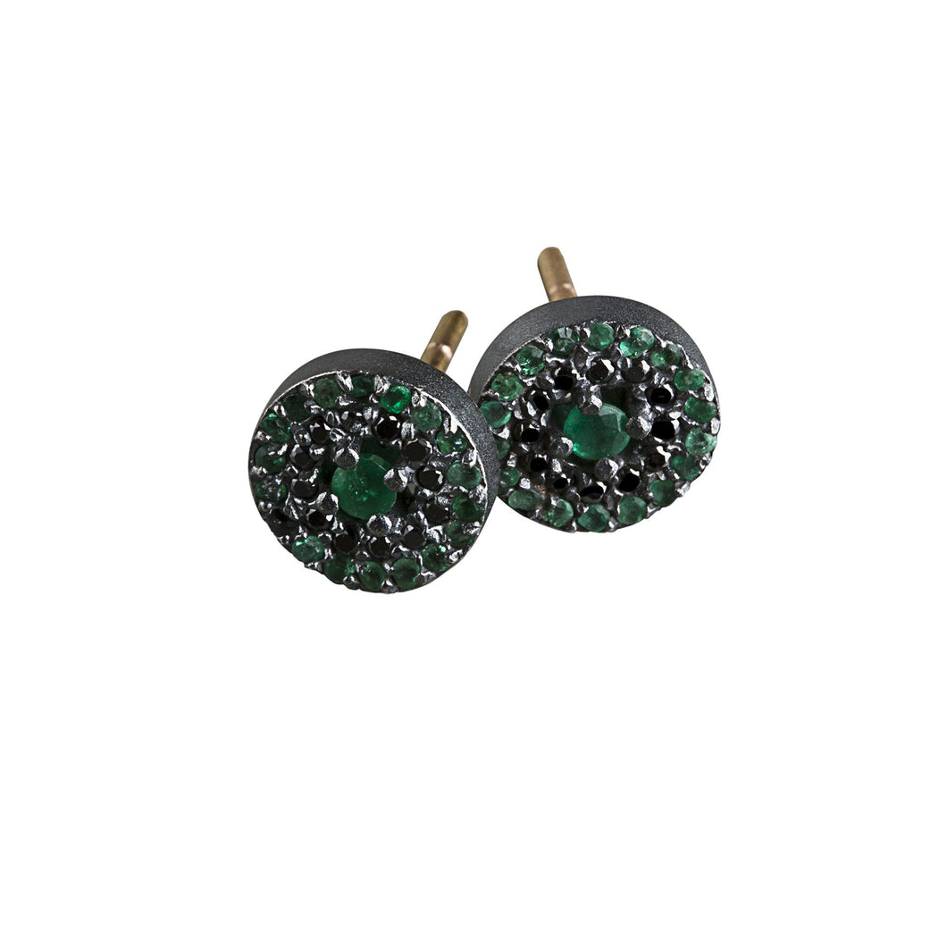 Mini round eye earrings silver - black & emerald