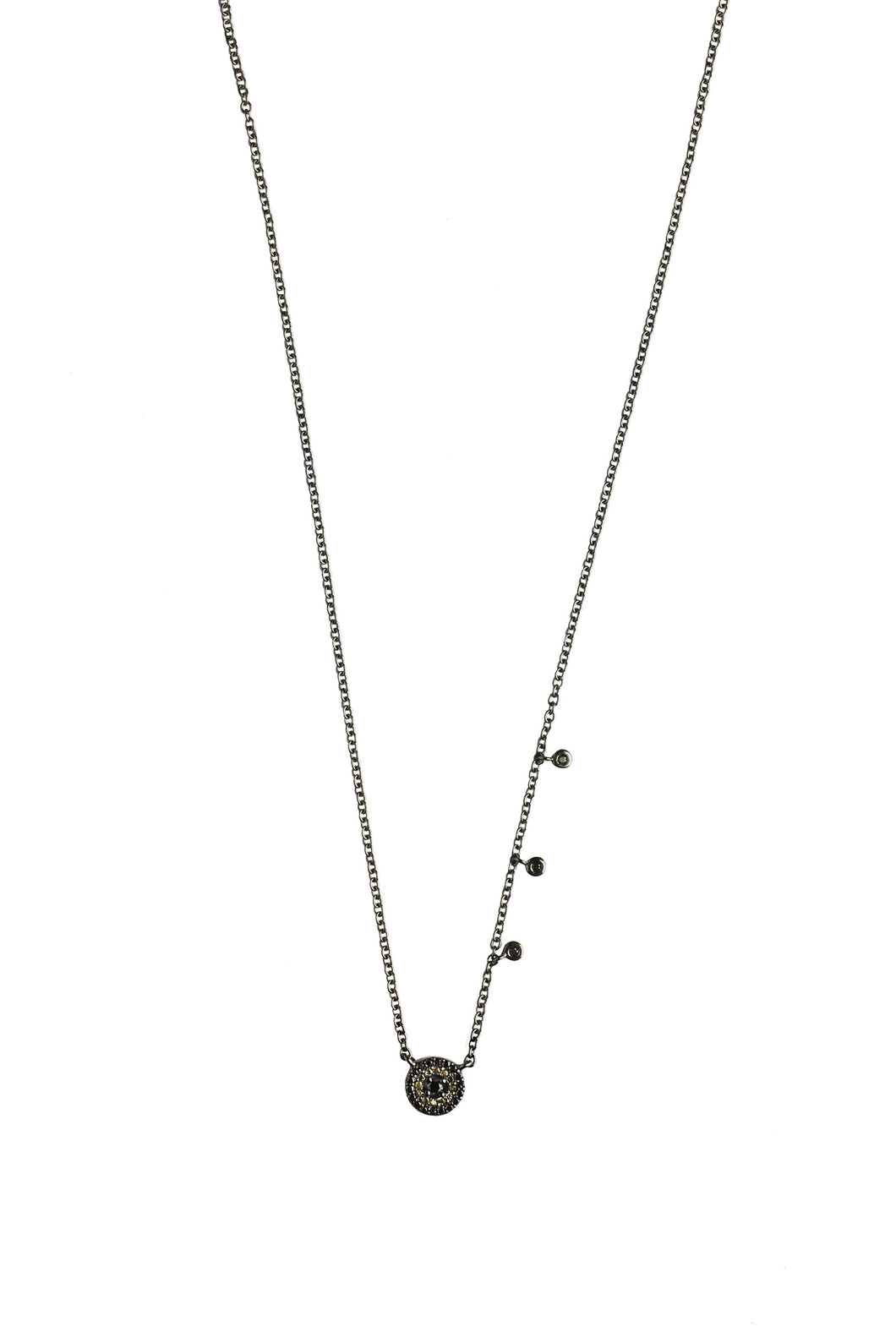 Mini round eye necklace - black gold chain