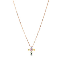 Load image into Gallery viewer, EMERALD CUT RAINBOW CROSS NECKLACE
